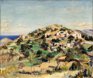 Colline avec maisons blanches