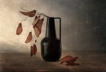Vase noir avec gousses séchées
