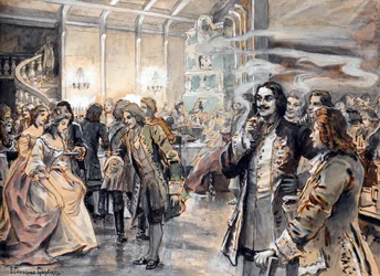 Célébrations de Pâques à la cour de Pierre le Grand - Peinture de Elena Petrovna Samokish Sudkovskaya (Samokish-Sudkovskaya) (1863-1924)