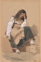 Une paysanne assise en contemplation