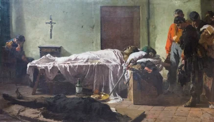 Le corps de Luciano Manara visité par des soldats