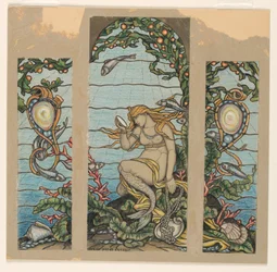 Dessin, projet de vitrail, The Mermaid Window, pour la résidence A.H. Barney, New York, NY, 1882