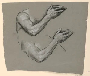 Dessin, détails de deux bras masculins, vers 1885