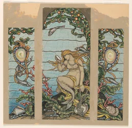 Dessin, "The Mermaid Window", projet de vitrail pour la résidence A.H. Barney, New York, NY, 1882