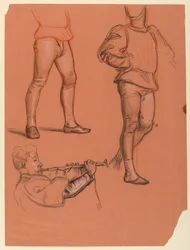 Dessin, détails de figures masculines, vers 1885