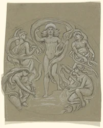 Étude pour le cercle central du plafond de Huntington : Apollon et ses assistants