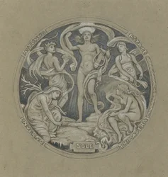 Étude pour le cercle central du plafond de Huntington : Apollon et ses assistants