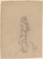 Étude de chasseur avec des chiens, vers 1858.