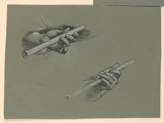 Études de deux mains tenant des flûtes (?)