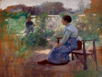 Femme assise dans un jardin