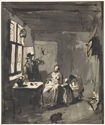 Intérieur avec scène de famille