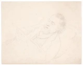 Étude de portrait de J. A. Jerichau allongé sur un canapé et lisant un journal