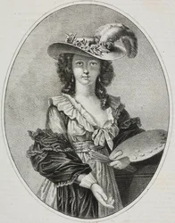 Autoportrait avec palette, par la peintre française Élisabeth Vigée Le Brun, lithographie de Giovanni Mariani de Poliorama Pittoresco, n 42, 28 mai
