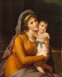 Portrait de la baronne Anna Sergeyevna Stroganova 1765-1824 avec son fils, vers 1800