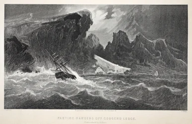 Câbles de séparation au large de Godsend Ledge, illustration de La deuxième expédition Grinnell à la recherche de Sir John Franklin, 1856