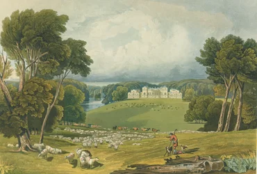 Vue de Holkham Hall, Norfolk, gravée par Robert Havell, 1818
