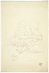 Deux petites filles assises (recto), une nature morte et deux animaux (verso)