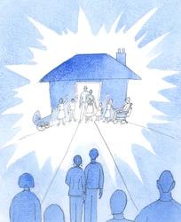 Un mariage chrétien, vécu comme il se doit, est comme une lampe posée sur une colline, pour la société ; une union sacramentelle pleine de grâce, 2005 (aquarelle sur papier)