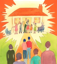 Un mariage chrétien, vécu comme il se doit, est comme une lampe posée sur une colline, pour la société ; une union sacramentelle pleine de grâce, 2005 (aquarelle sur papier)