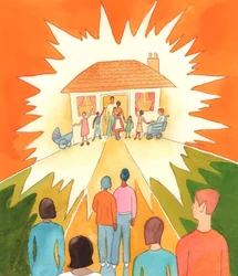 Un mariage chrétien, vécu comme il se doit, est comme une lampe posée sur une colline, pour la société ; une union sacramentelle pleine de grâce, 2005 (aquarelle sur papier)