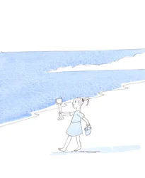 Un enfant heureux et obéissant en vacances a la liberté de faire une bonne chose ou une autre sur la plage, 2005 (aquarelle sur papier)