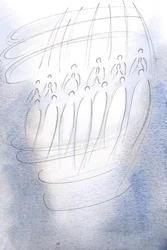 Les anges encerclaient le sanctuaire, priant sous la lumière du ciel, 2001