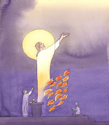 À la messe, nous prions avec le Christ qui tend la main au Père dans l