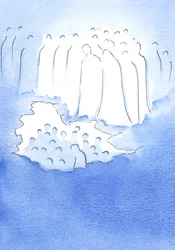 Le Christ et ses saints au ciel regardent avec une grande tendresse ses amis sur terre qui méditent sur sa Passion