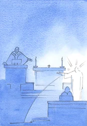 Le Christ est apparu devant moi, levant le bras pour indiquer la chaire où, m