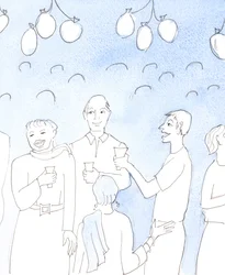 Le Christ regarde avec joie lorsque nous célébrons la vie ou une bonne nouvelle en partageant nourriture et boisson avec des amis, lors d