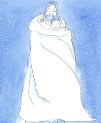 Le Christ se tient à nos côtés dans la Sainte Communion, nous enveloppant dans Son manteau, comme un homme enveloppe un ami dans une tempête, pour tenir son ami près de lui et lui donner protection, chaleur et consolation