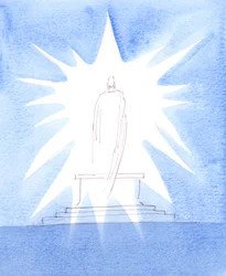Le Christ était présent dans la gloire, lors de la consécration, rayonnant de la majesté divine, se révélant comme le vrai Dieu, fait homme, qui, dans son humilité, était prêt à accepter la persécution et la mort, 2005 (aquarelle sur papier).