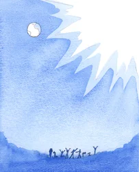 Loin "sous" le ciel et la terre se trouve un état de quasi-obscurité où les âmes rebelles et impénitentes se retrouvent - par leurs propres choix - sans joie, sans espoir et sans beauté, 2005 (aquarelle sur papier).