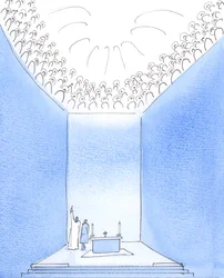 Dieu le Père est entouré au ciel par les saints qui partagent sa joie, 2005 (aquarelle sur papier)