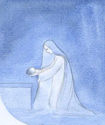 Comme Marie, agenouillée, a simplement déposé son bébé pour dormir, sans se soucier de son propre rôle privilégié