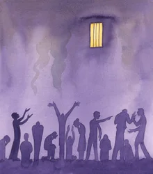 Dans la vie terrestre, il existe des prisons où la vie est insupportable, car les prisonniers se battent les uns contre les autres et sont tourmentés par des gardiens qui les laissent affamés, assoiffés et dans les excréments jusqu
