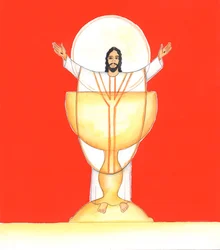 Jésus-Christ, notre Dieu incarné, est substantiellement présent avec nous dans la Sainte Eucharistie, 2005 (aquarelle sur papier)