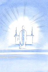 Lors de la fête de la Visitation, le Christ est apparu, portant une chasuble dorée en l