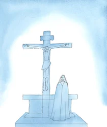Notre-Dame des Douleurs : En vérité, la Sainte Vierge a souffert horriblement pendant que Jésus-Christ, son fils bien-aimé, mourait dans les tourments de la Croix, 2005 (aquarelle sur papier).