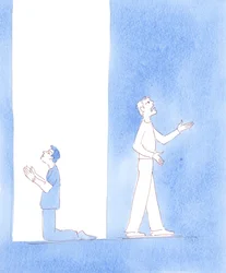 Les personnes prises dans la tourmente ou la tragédie réagissent de diverses manières : Les sages se tournent vers Dieu et lui ouvrent leur cœur, 2005 (aquarelle sur papier)