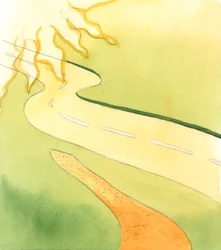 La nouvelle route en cours de construction représente le chemin jamais parcouru par le couple qui est maintenant devenu un couple marié uni par Dieu, 2005 (aquarelle sur papier)