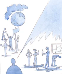 La vie terrestre comporte de nombreux dangers, tels que la pollution et la famine, 2004 (aquarelle sur papier)