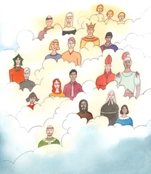 Bien que nous sachions que les saints ne sont pas assis sur les nuages, comme le montrent les images anciennes, la vérité qui ressort de ces images reste la même. 2005 (aquarelle sur papier)