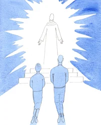 Nous devons examiner nos vies pour voir si le Christ est vraiment "intronisé" dans nos cœurs et nos maisons, ou si le "dieu" que nous servons est notre propre désir et nos ambitions, 2005 (aquarelle sur papier).