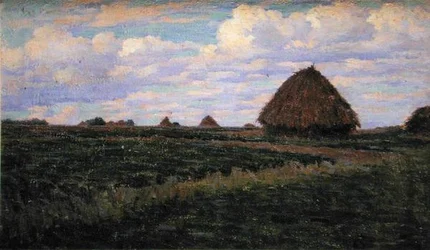 Meules de foin dans un champ vert