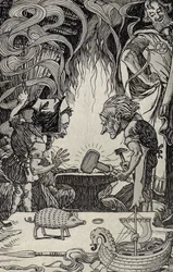 Le Troisième Cadeau, un Marteau Enorme, illustration de Mythes de nombreux pays, publié en 1912
