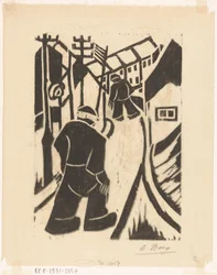 Deux figures dans une rue de village