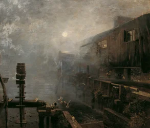 Scierie dans la brume matinale