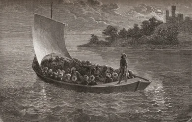 Arminio Vambery et ses compagnons naviguant sur la mer Caspienne en 1863, illustration de 