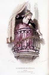 Œuvre complète de Beaumarchais (1732-1799) par Édouard Fournier. dessin par Émile Bayard. éd. Laplace, Sanchez et Cie, Paris 1876. Voici Rosine dans "Le Barbier de Séville"